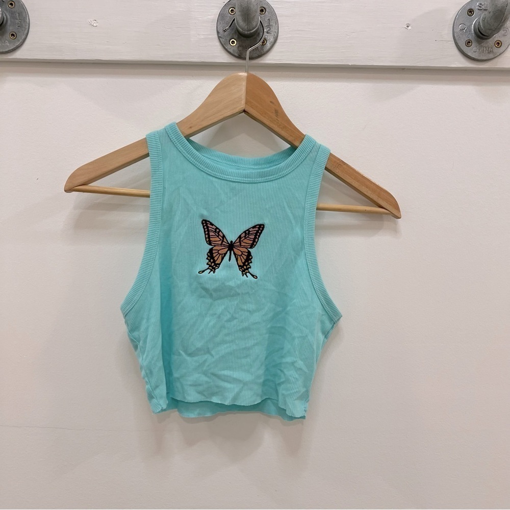 Charlotte Russe butterfly ribbed cropped tank
